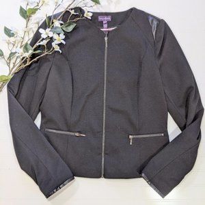 Long Tall Sally Black Knit Leather Trim Zip Blazer